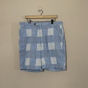 Brooks Brothers Men's Blue & White Patchwork‎ Plaid Madras Golf Shorts Size 36